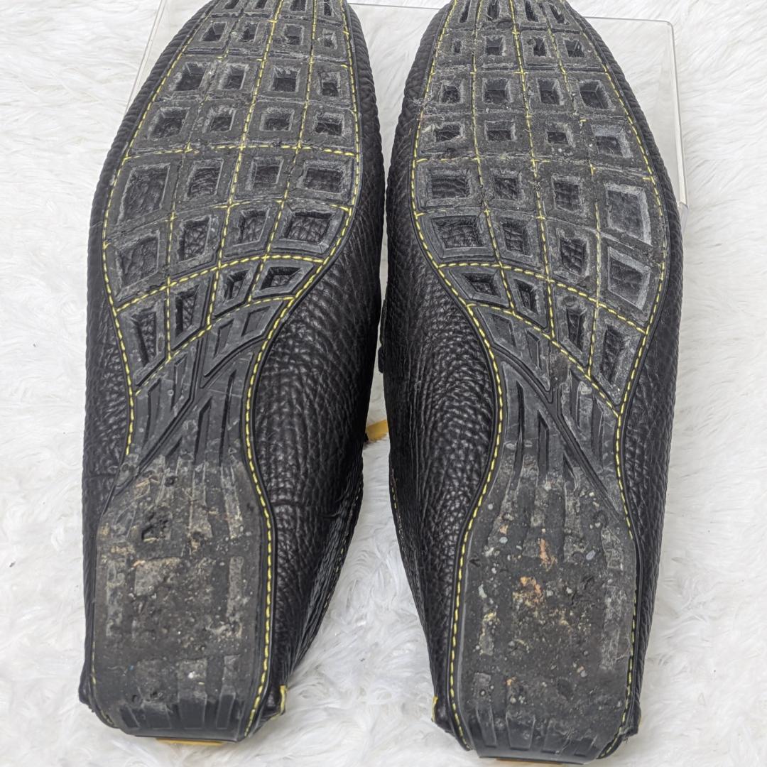 ルイヴィトン レザー ドライビングシューズ 7.5 黒×イエローステッチ メンズ