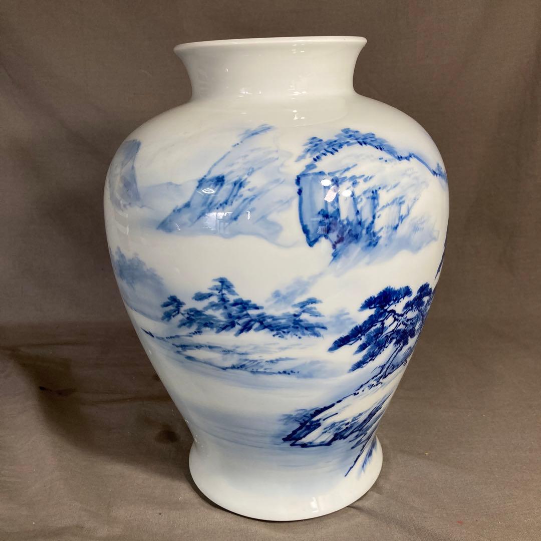 【深川製磁】有田焼の伝統　日本の名窯　宮内庁御用達　深川製磁　染付山水絵　花瓶