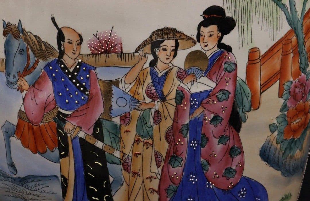 薩摩焼 特大78cm 花瓶 金彩色絵 飾壺 大壷 金襴手 美人画 中国古玩