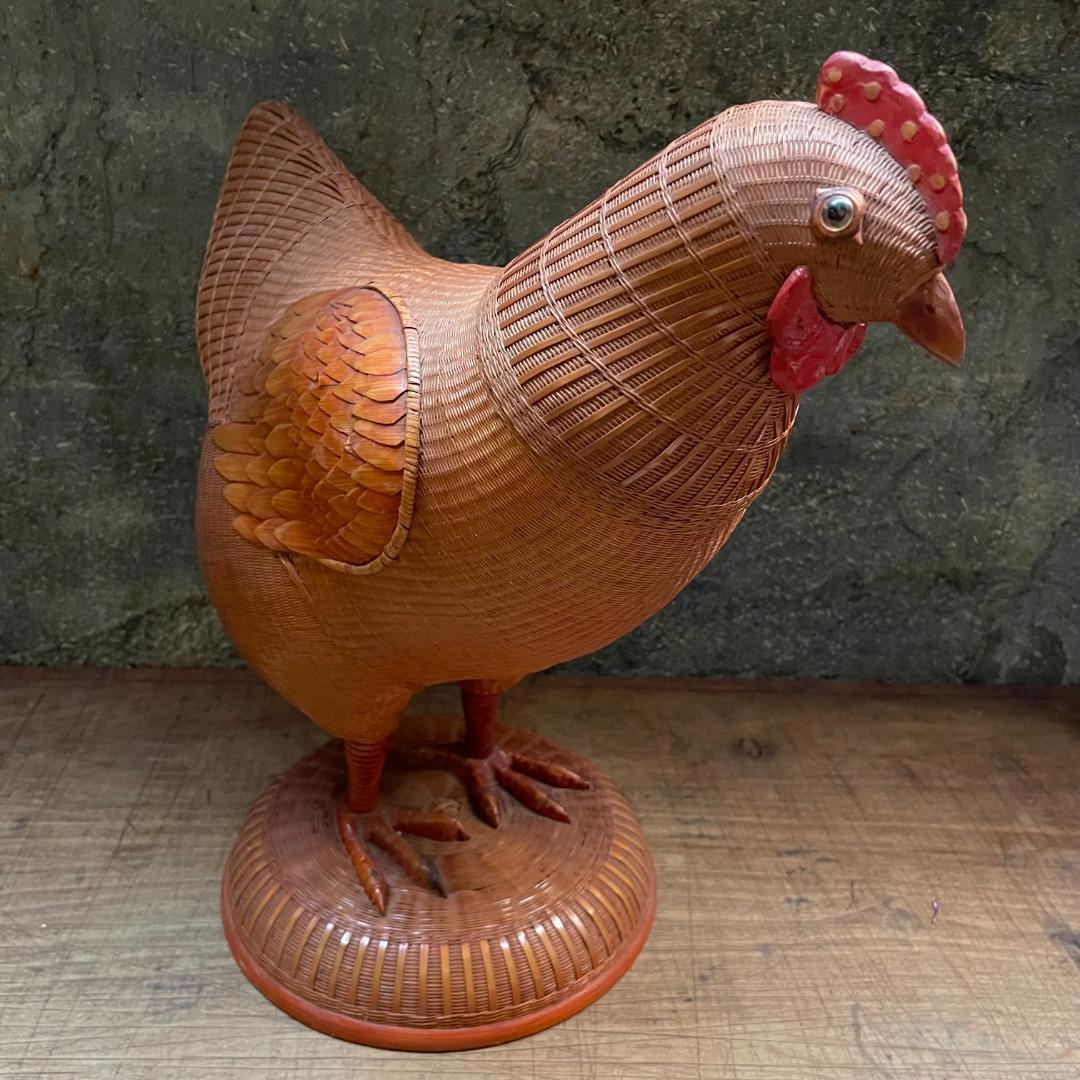 希少 1940's ヴィンテージ 上海伝統工芸 竹細工 雄鶏 ラタン オブジェ