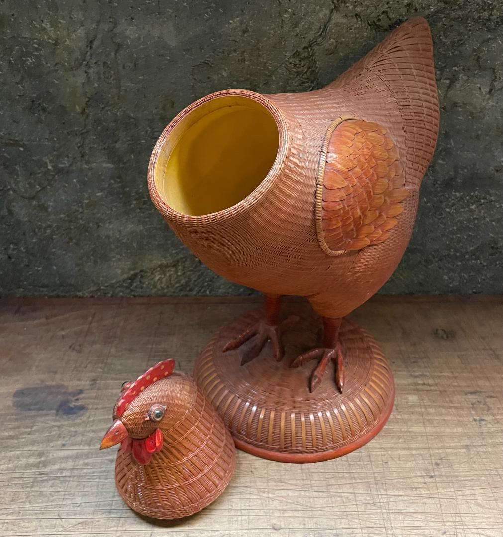 希少 1940's ヴィンテージ 上海伝統工芸 竹細工 雄鶏 ラタン オブジェ