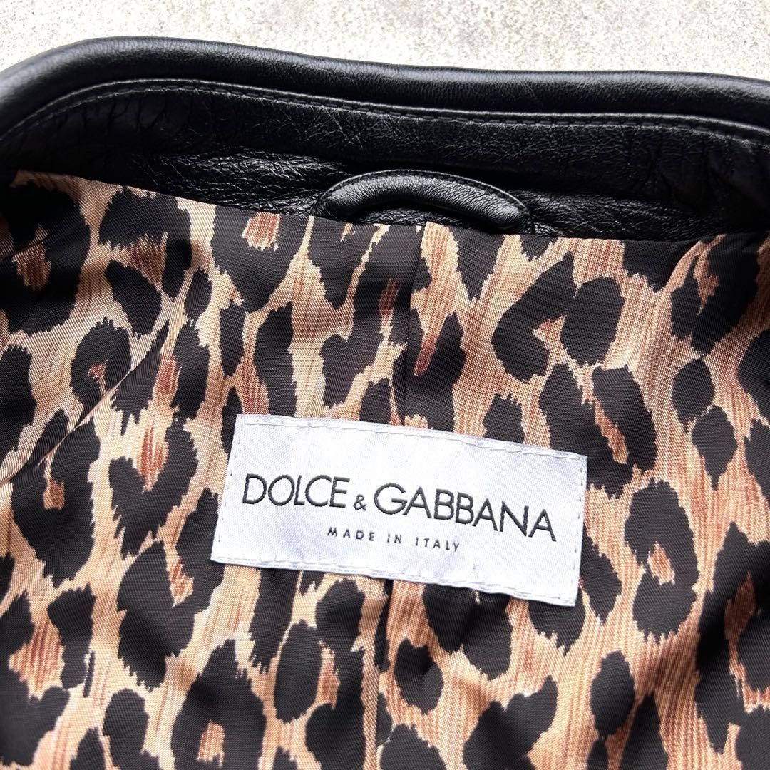 極美品 DOLCE&GABBANA 本革 レザージャケット 裏地 レオパード