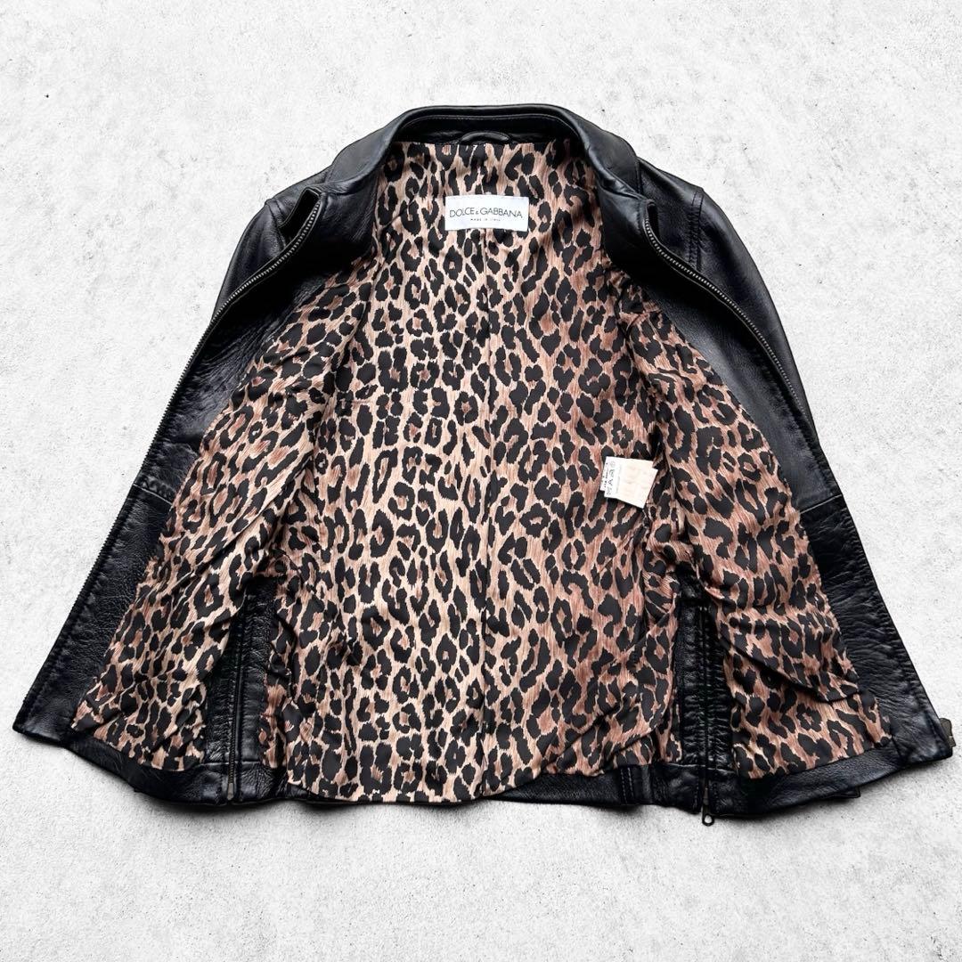 極美品 DOLCE&GABBANA 本革 レザージャケット 裏地 レオパード