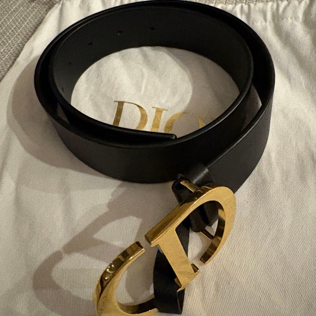 Dior 黒 レザー ベルト 金色バックル　ベルト70