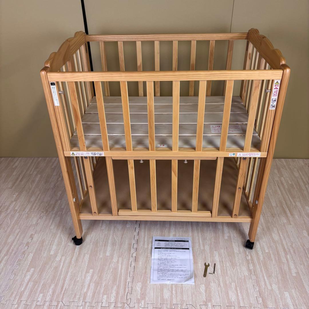 除菌清掃済　☆美品☆　大和屋　パタン　折りたたみミニベビーベッド　すのこ　完品