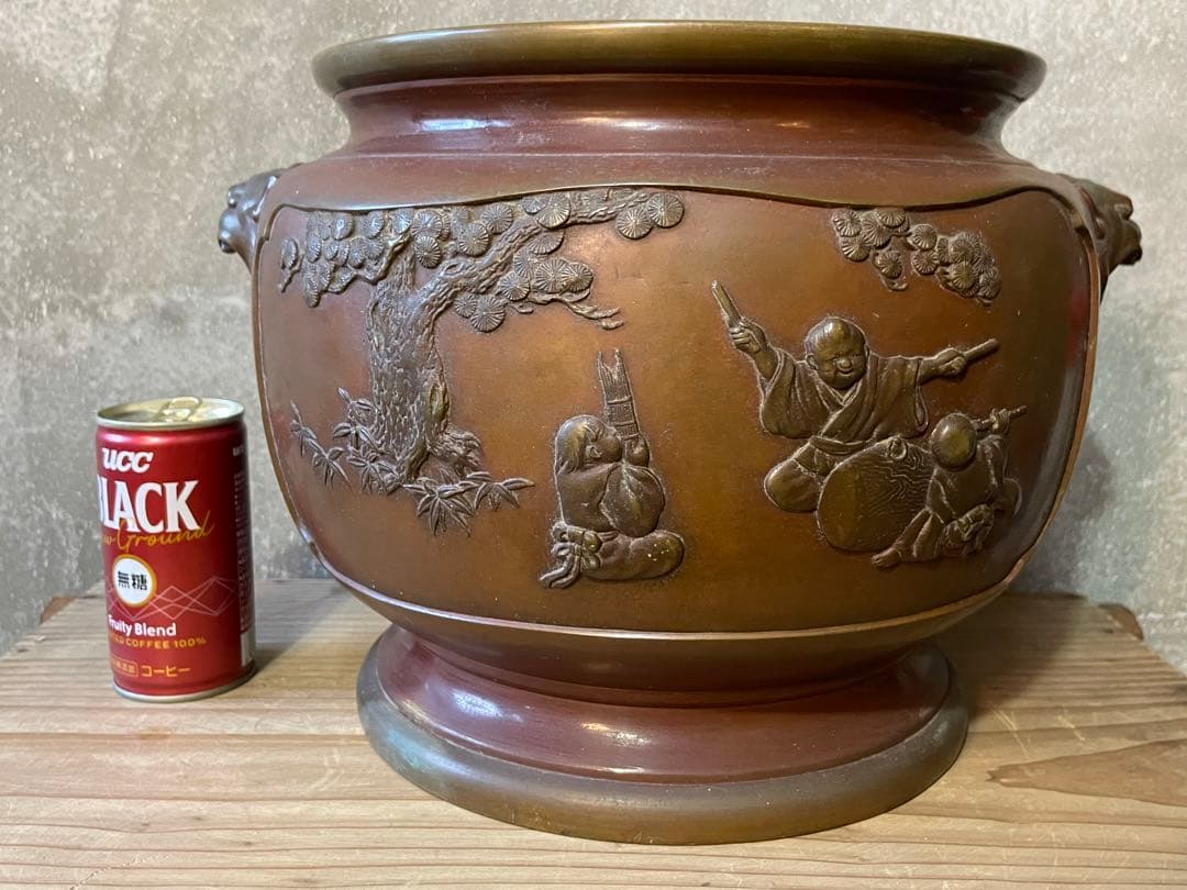 専用　義正　唐子　仙徳火鉢　大型　約5.5kg【m195 大正火鉢　仙徳銅器　】