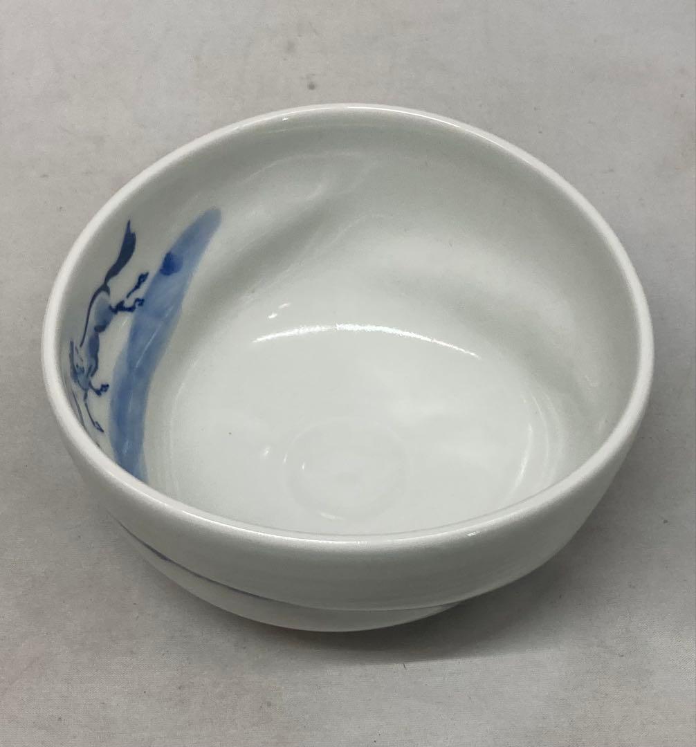 B547b「染付 馬九行く茶盌」寺尾陶象作　共箱　京焼　茶道具