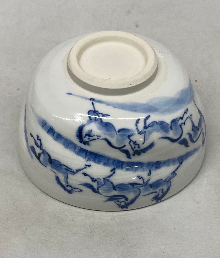 B547b「染付 馬九行く茶盌」寺尾陶象作　共箱　京焼　茶道具