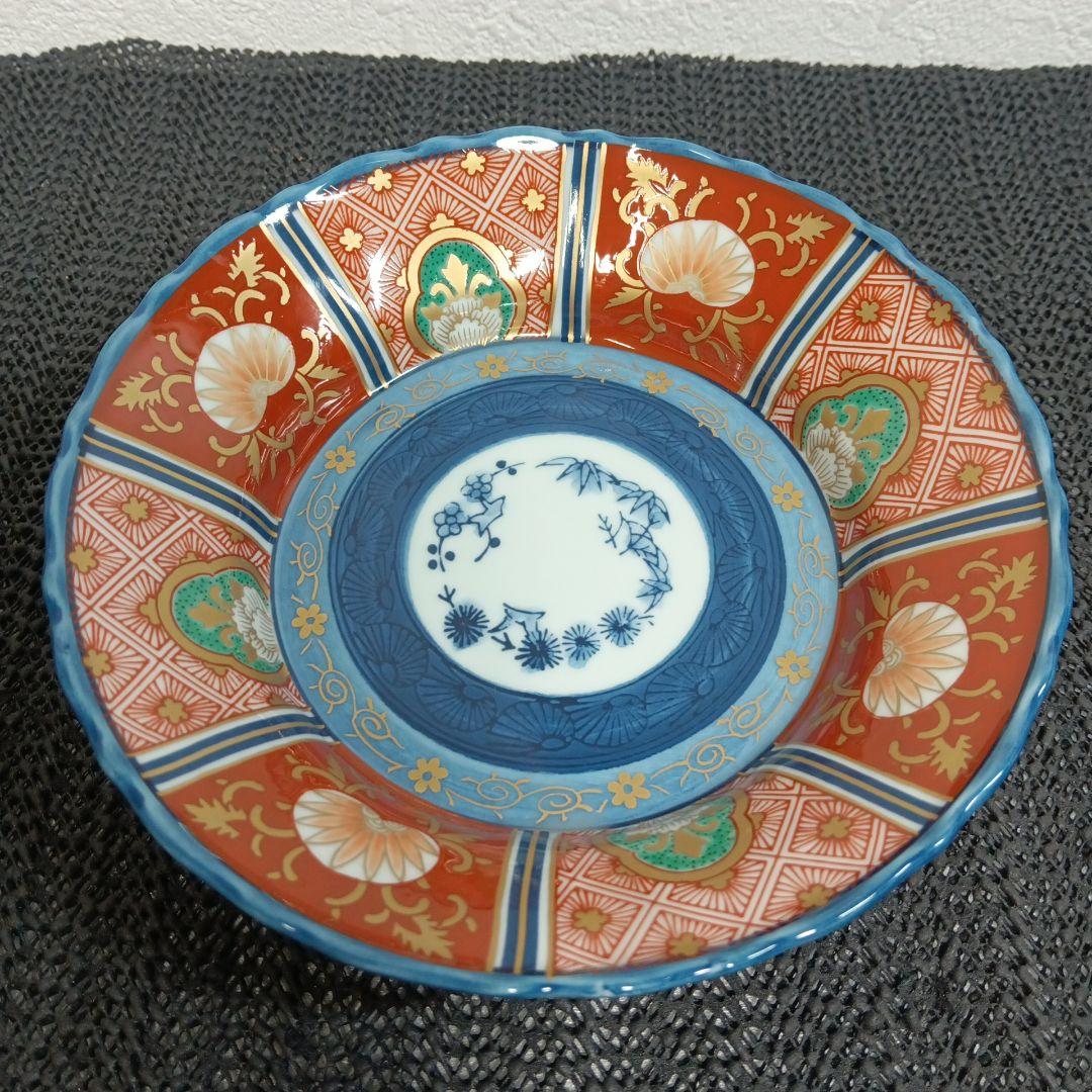 【美品】有田焼 林九郎 染錦八方地紋 浅小鉢 古伊万里様式 豪華絢爛 5枚セット