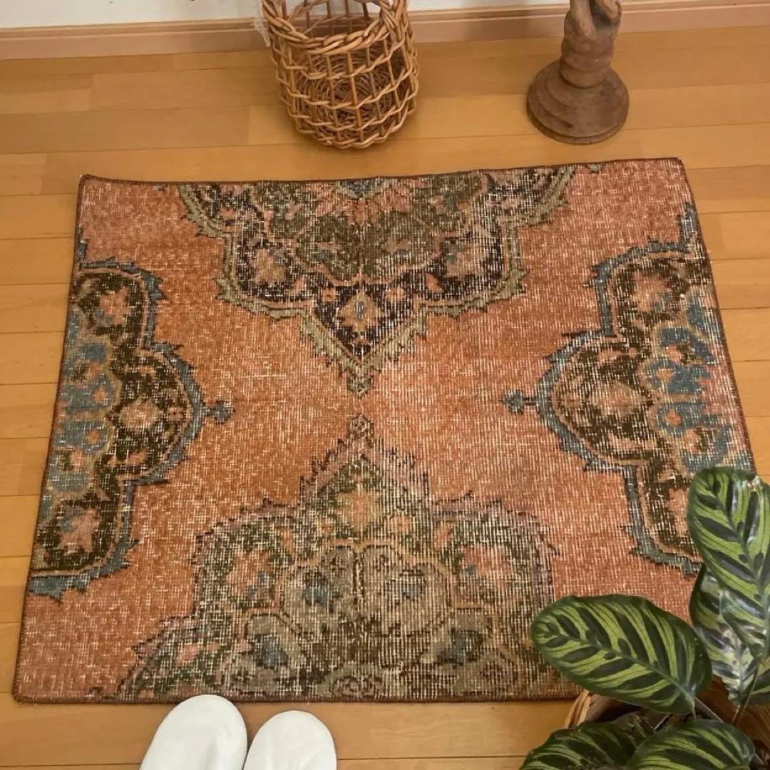72×86 テラコッタカラー　オリエンタル柄 トルコヴィンテージラグ