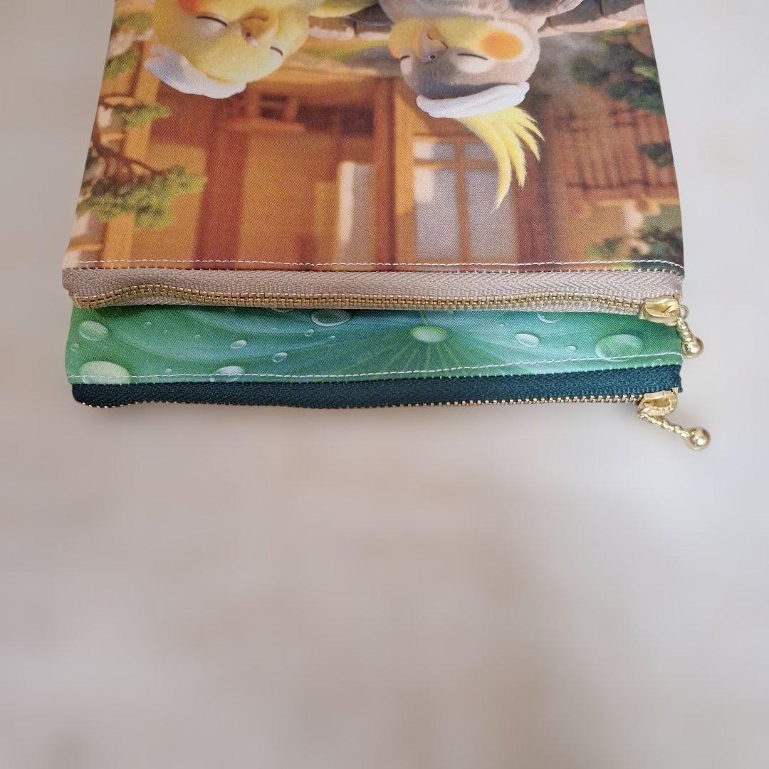 インコパネル生地　ハンドメイド　まちなしバッグ　フラットポーチ