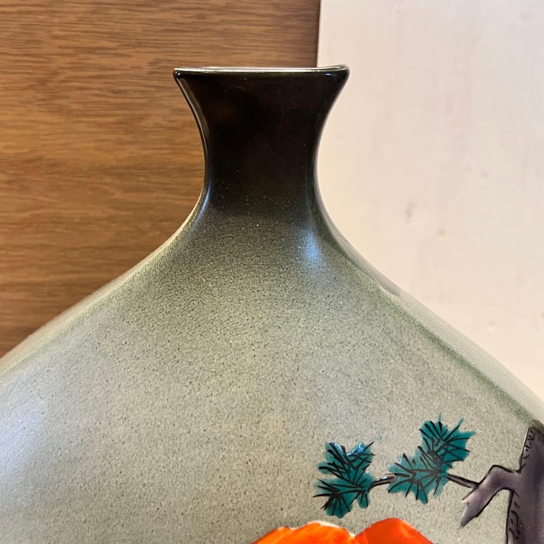 伝統工芸士　九谷焼　赤富士　花瓶　花器　山上義正作　陶器　陶芸　インテリア