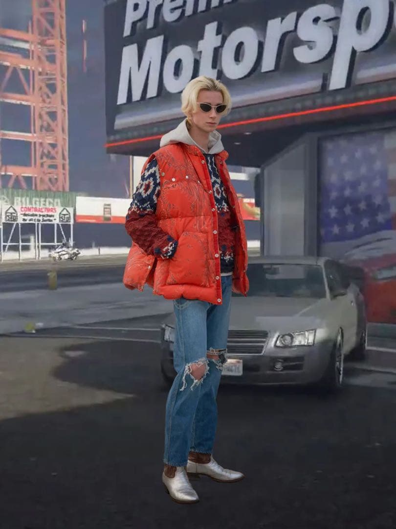 MASU ポップコーンシャツ 46 ネイビー/赤/白