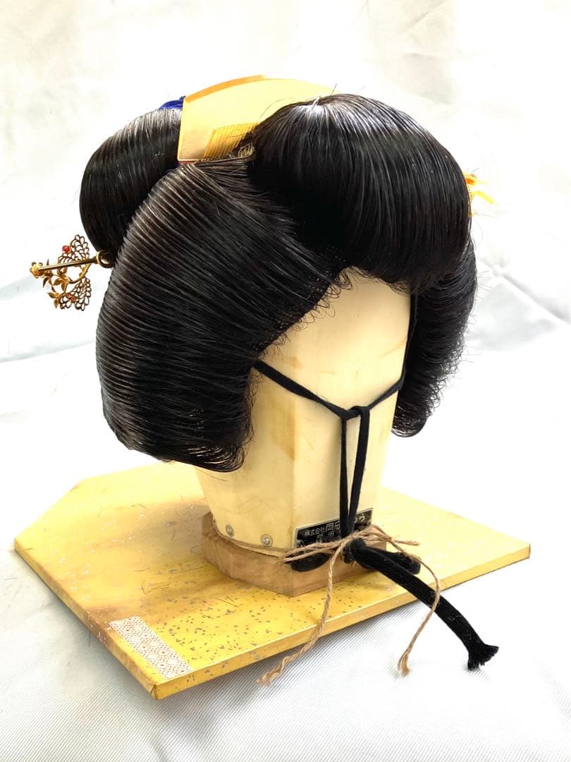 銀杏返し(黒髪、生え際網無しタイプ)中サイズ、中古舞踊かつら、大衆演劇かつら