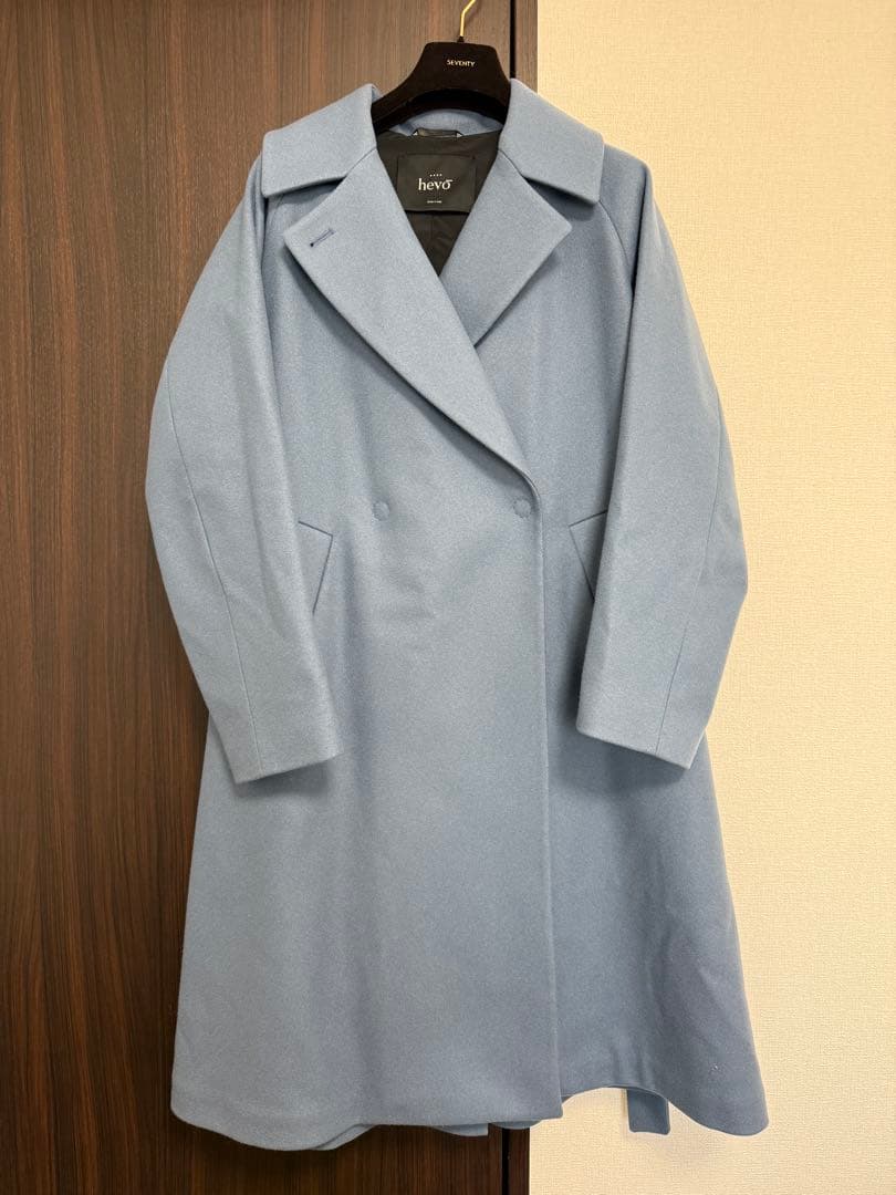 hevo ✴︎ブルー ダブルブレストコート✴︎ベルト付き