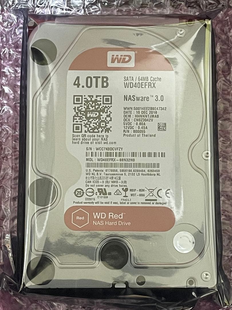 外付けハードディスク・ドライブ WD Red 4TB HDD WD40EFRX