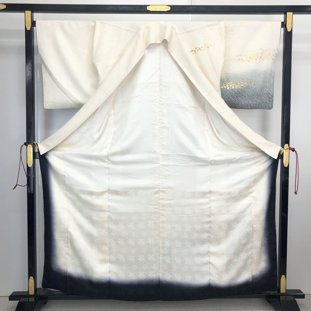 ☆ 付下げ 絞り柄 金彩霞模様 グラデーション 乳白色 K-4258