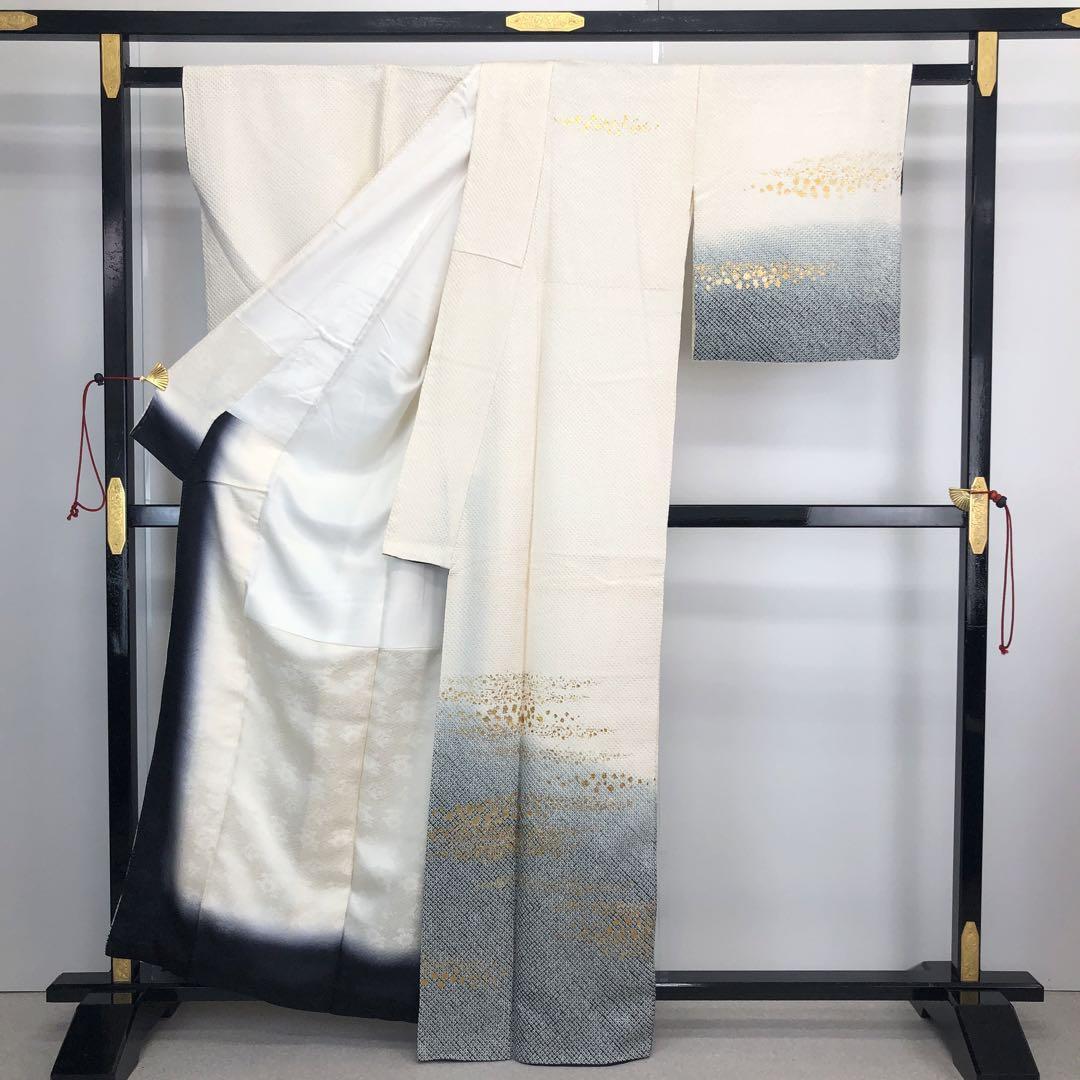 ☆ 付下げ 絞り柄 金彩霞模様 グラデーション 乳白色 K-4258