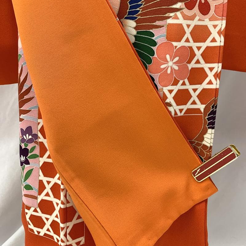 601ag31□七五三 七歳 女児 着物&袋帯 金彩 鶴 枝梅 絵札□美品