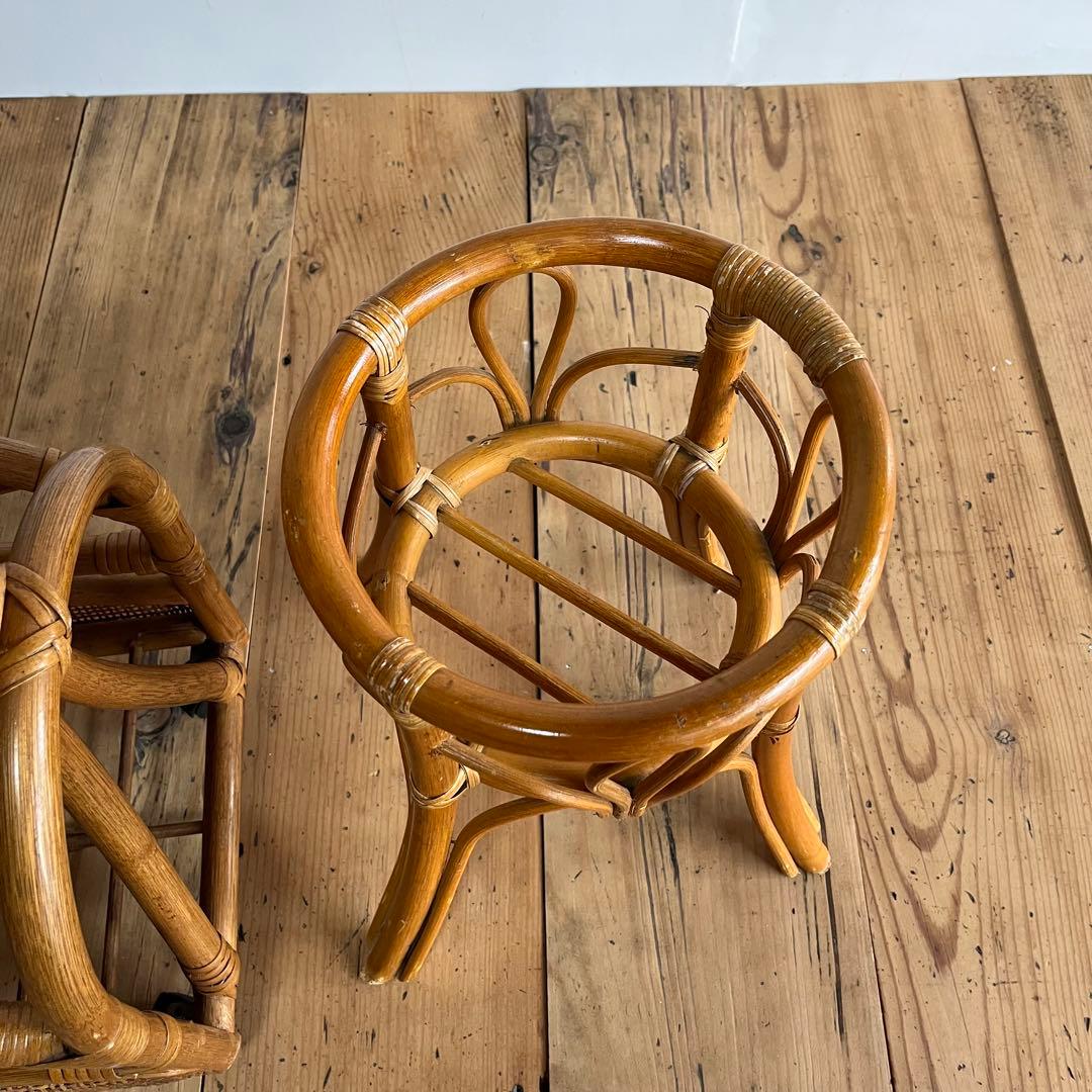 2点セット ヴィンテージ ラタン 籐 ラック 植物台 z655