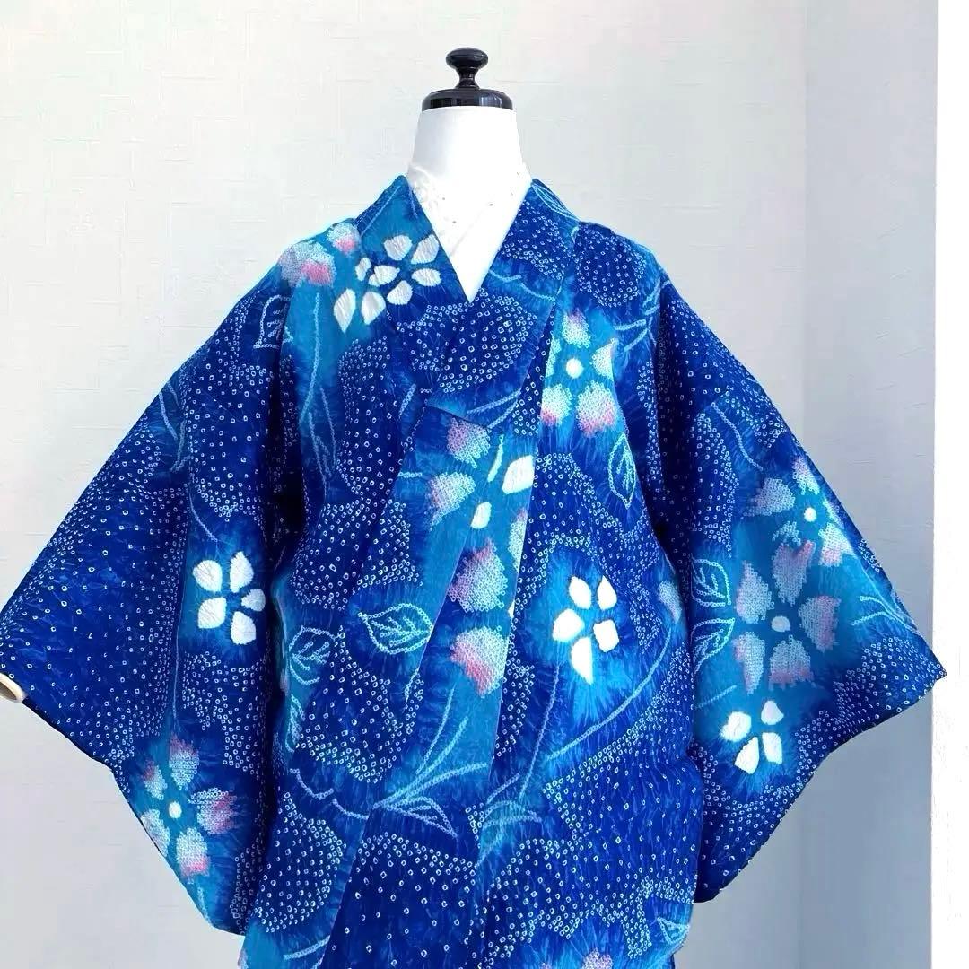 有松絞り・有松鳴海絞り　浴衣　ロイヤルブルー　身丈155cm No.5-190