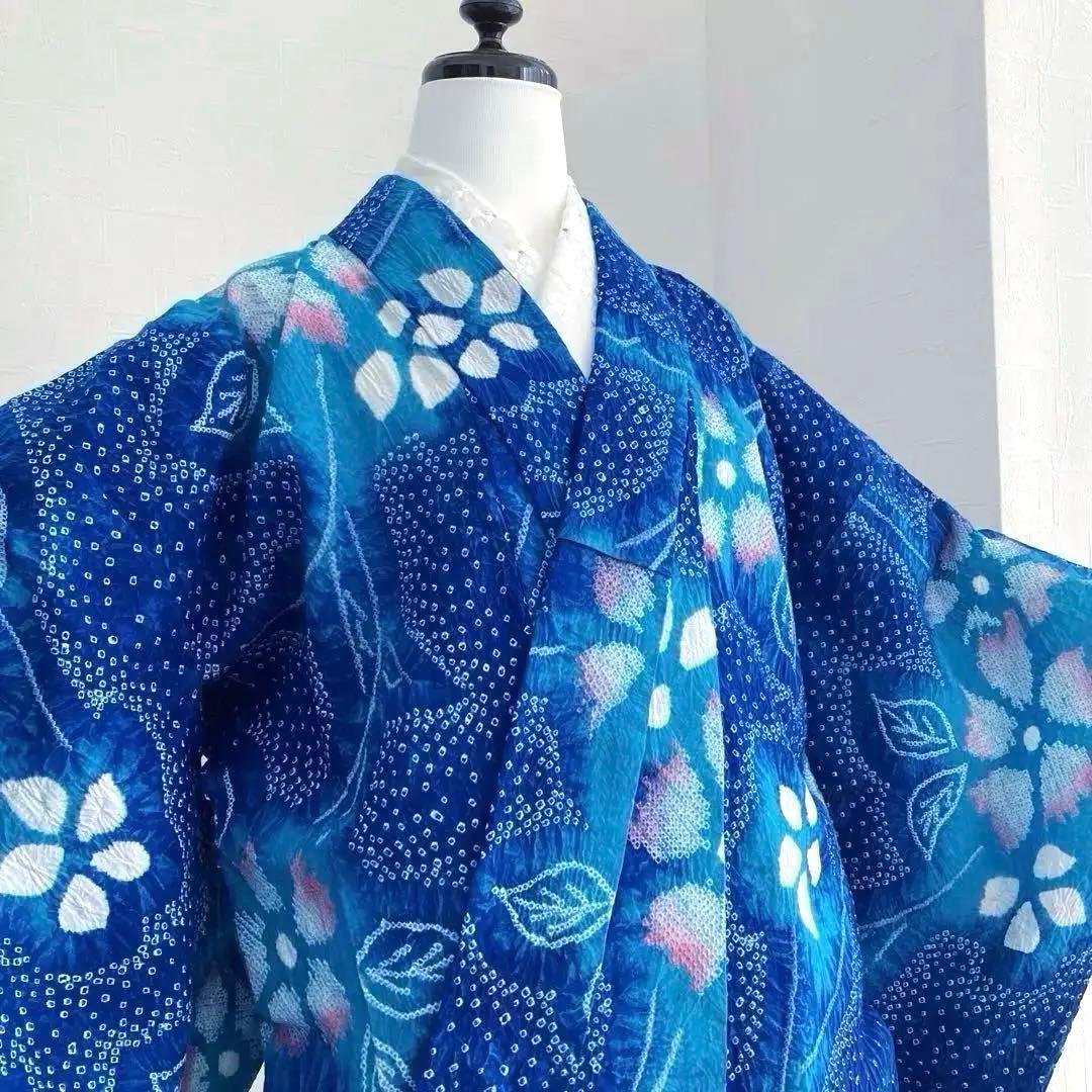 有松絞り・有松鳴海絞り　浴衣　ロイヤルブルー　身丈155cm No.5-190