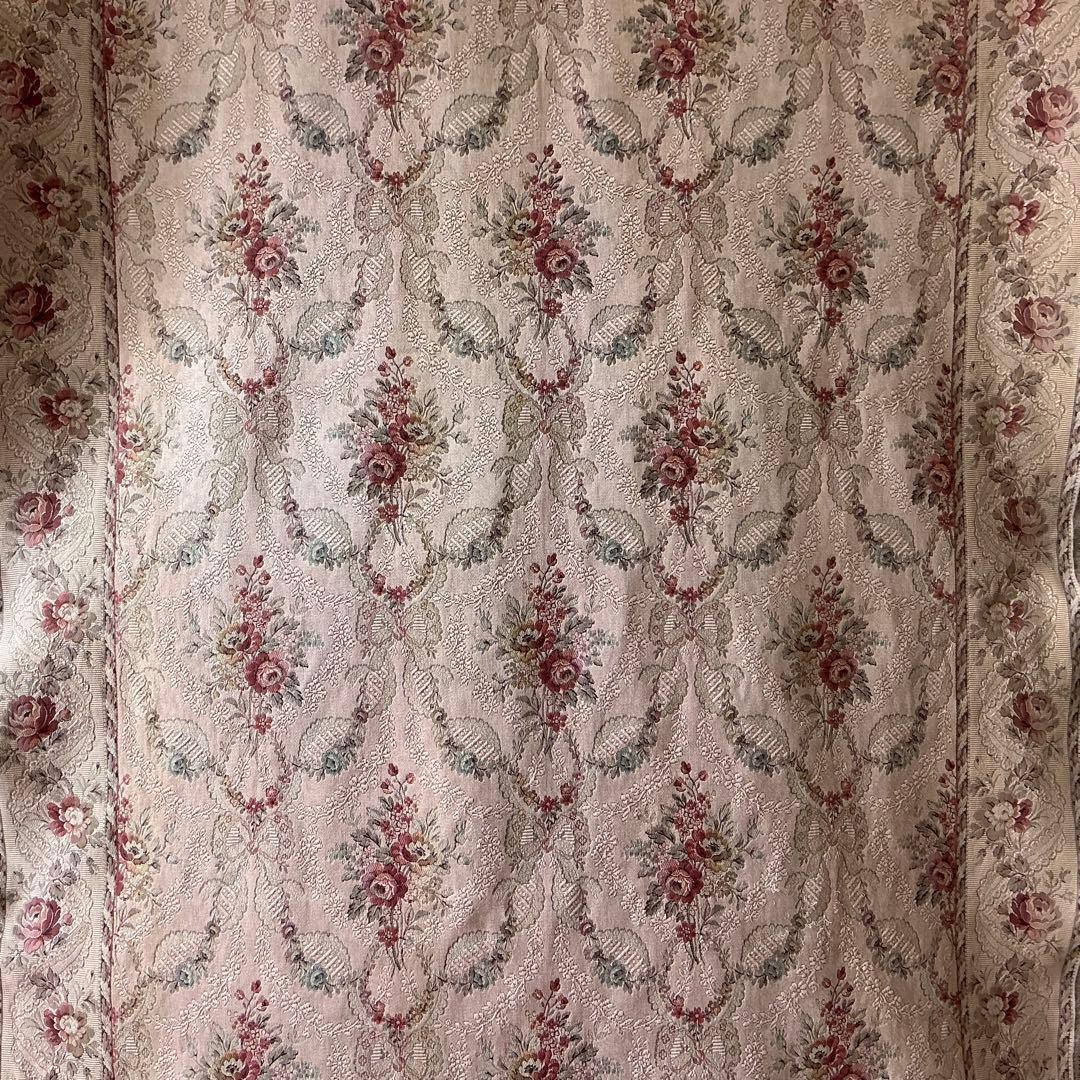 【大判】フランスアンティーク　ジャガード織り　ジャカード　生地　サーモンピンク