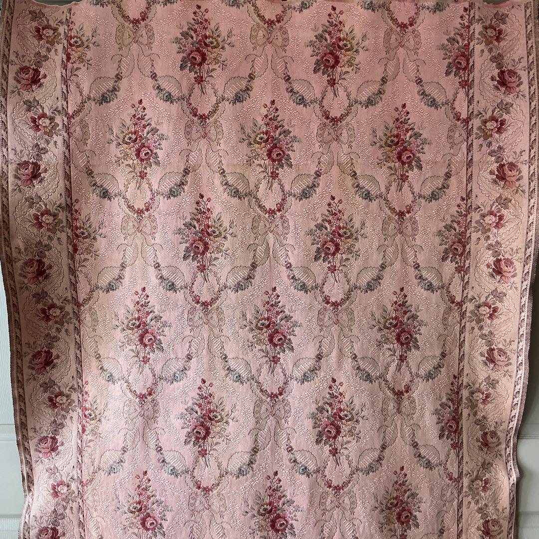 【大判】フランスアンティーク　ジャガード織り　ジャカード　生地　サーモンピンク