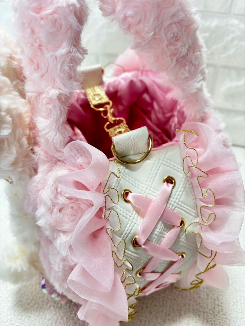 そ*2様 コヤンイサムチョン　ハンドメイド　ファーフリルバッグ　ピンク　ルミちゃ