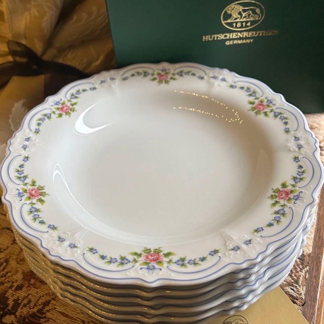 新品 ドイツ製 HUTSCHENREUTHER ローズガーランド スープ皿 6枚