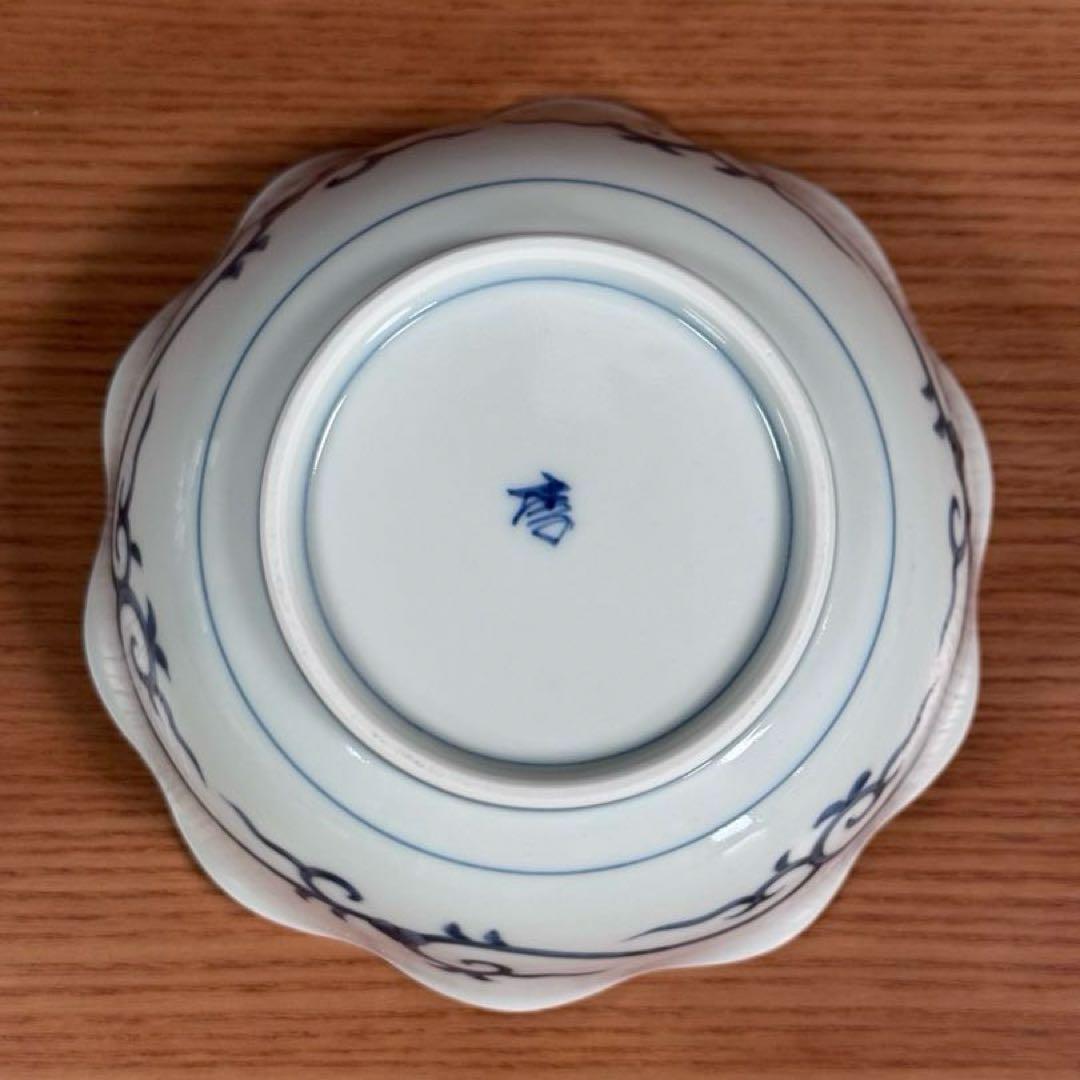 有田焼 李荘窯 染付市松文 輪花鉢 2客セット☆