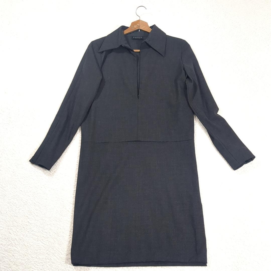 GUCCI グッチ トムフォード期 長袖 ワンピース L相当 グレー イタリア製