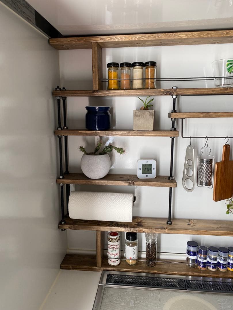 突っ張れるキッチンラックCentral4☆木目強調☆インテリア☆西海岸