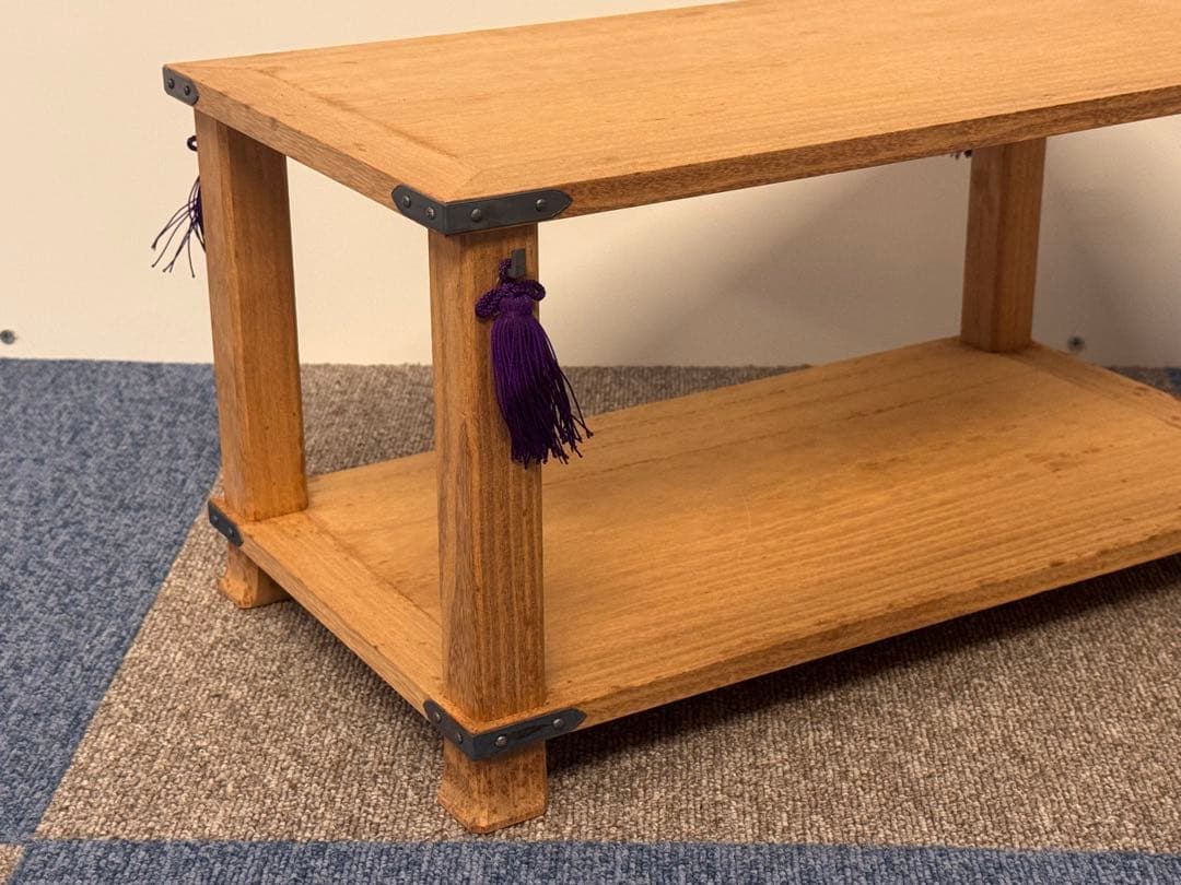 塗師 長谷川祐斎 作 冠基 房飾 共箱 木製 花台 二段