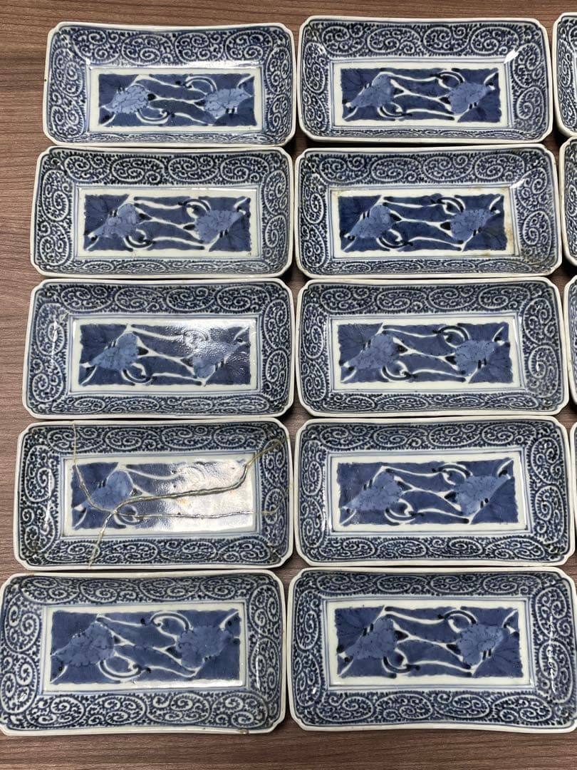 江戸中期 蛸唐草 牡丹 古伊万里 長方形 皿20枚セット 骨董 富貴長春