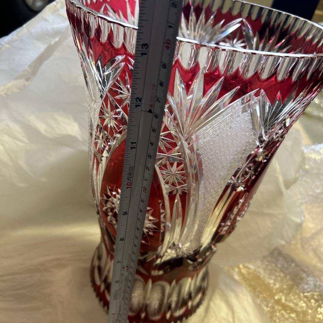ドイツLAUSITZER ラウジッツァー ハンドカット赤披 クリスタルガラス花瓶