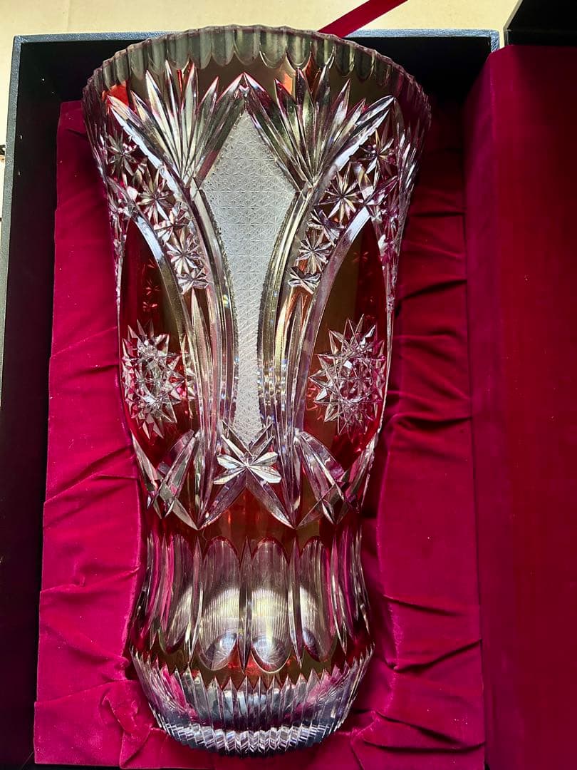 ドイツLAUSITZER ラウジッツァー ハンドカット赤披 クリスタルガラス花瓶