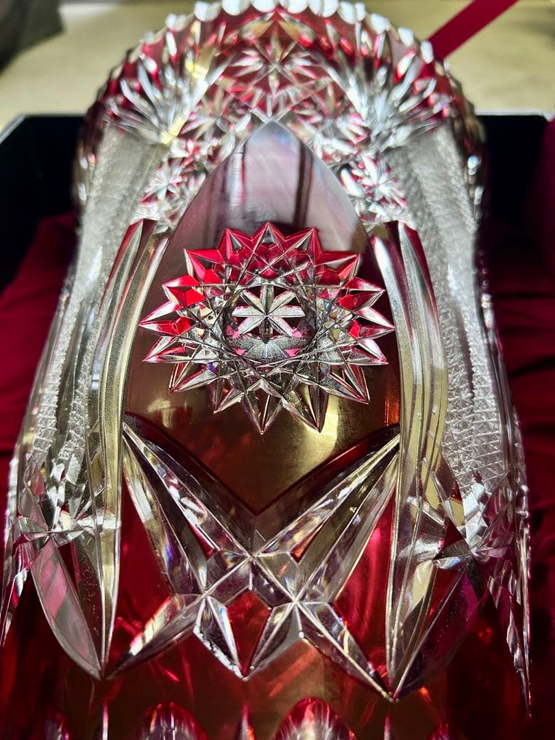 ドイツLAUSITZER ラウジッツァー ハンドカット赤披 クリスタルガラス花瓶