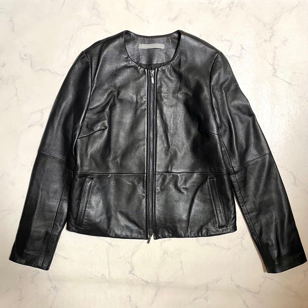 美品♪最高級 羊革 セオリーリュクス ノーカラー レザージャケット 黒 40