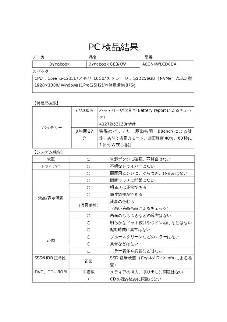 G83/KW /Core i5(12世代)/メモリ16GB /Office