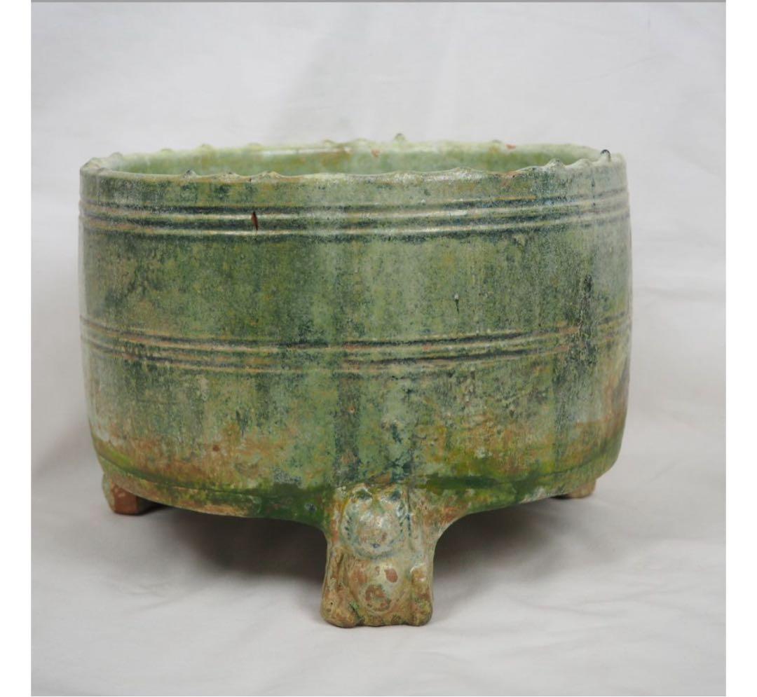 送料無料★博物館級★前漢～後漢時代 前1～後1世紀　銀化緑釉温酒樽明器本物保証
