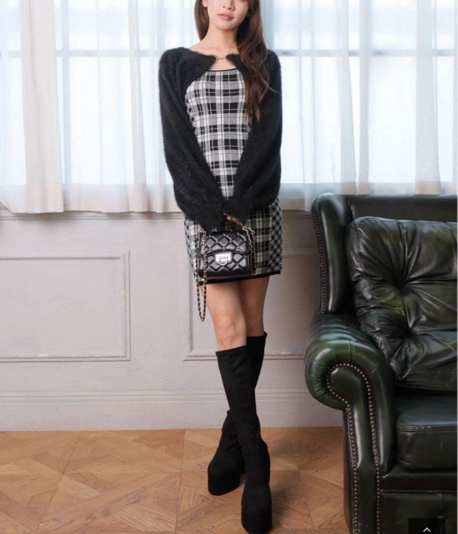 【形が選べる】フェザーチェックアンサンブルワンピース*タイトスカートタイプ