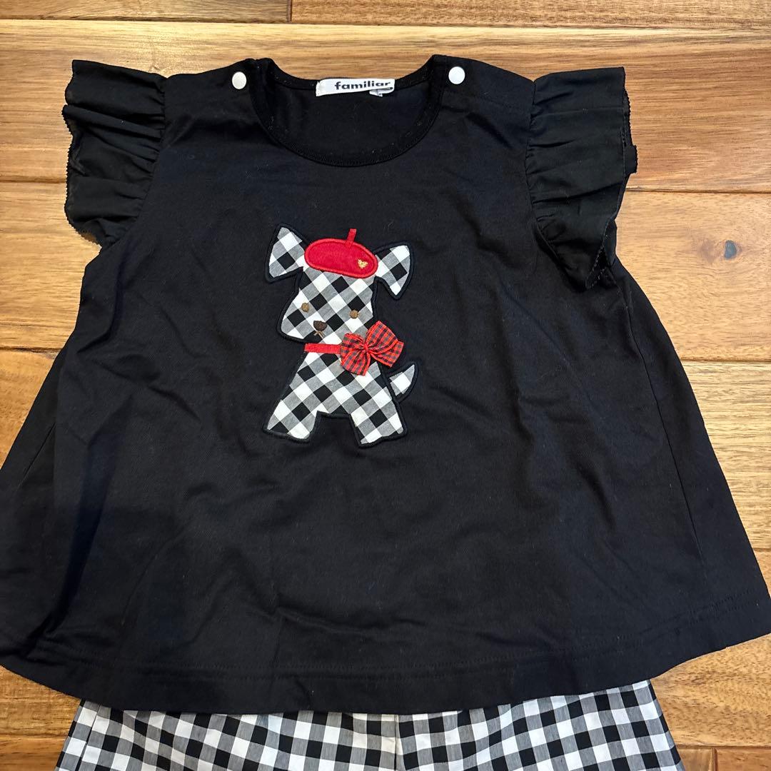 美品　ファミリア　Tシャツ　ショートパンツ　テリア　ギンガムチェック　90