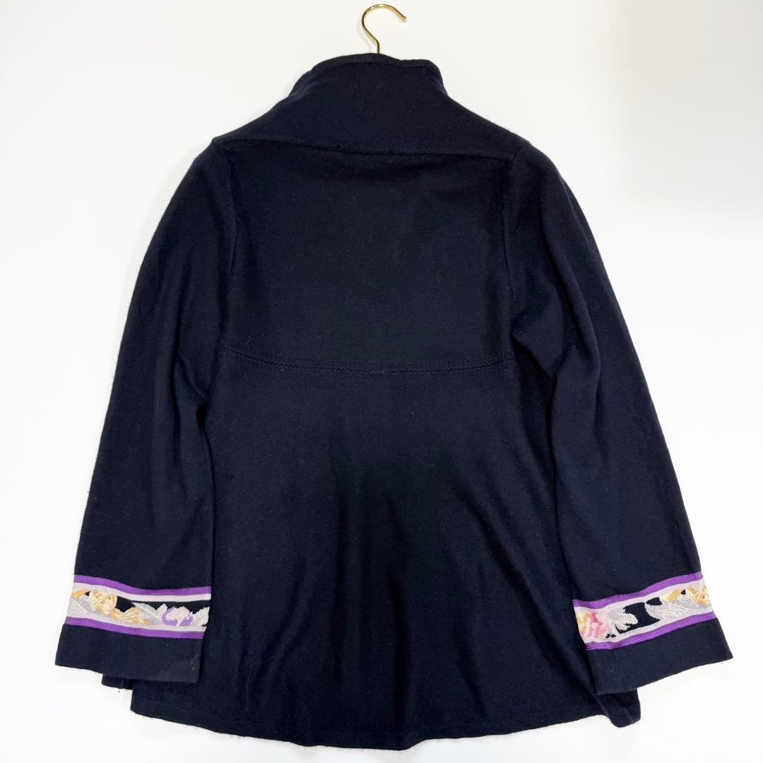 【美品✨】レオナール　カーディガン　羽織り　トリム　花柄　カシミヤ混　LL