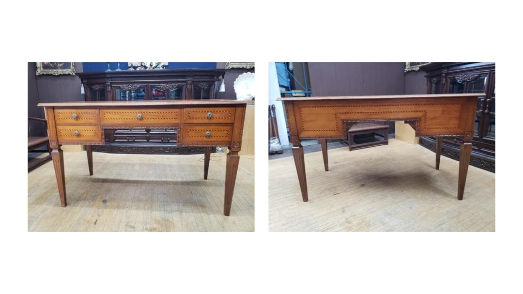 D50　アンティーク　イタリア製　象嵌　書斎机