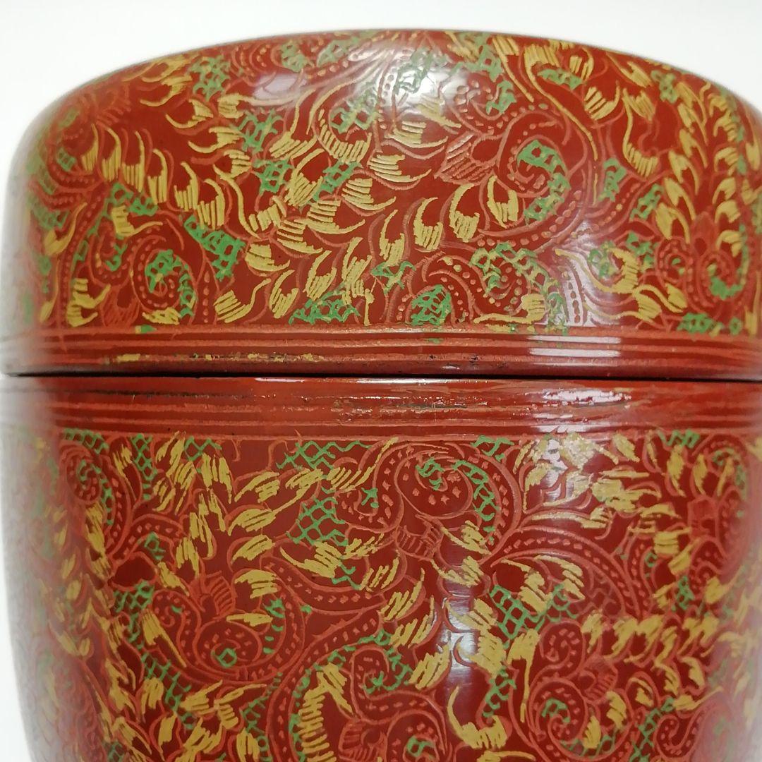 Ｓ３０７　棗　『蒟醤塗　唐草紋』『緬甸作』『大棗』　共箱　茶道具