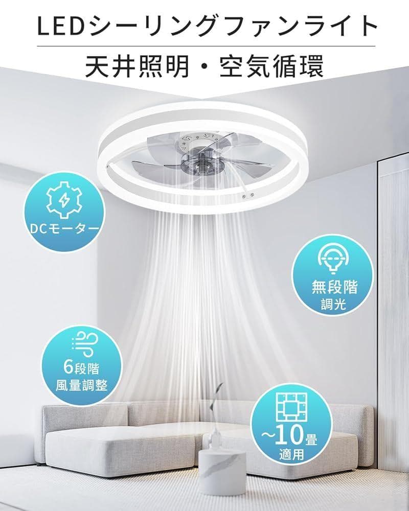 LEDシーリングファンライトキュレーター付き8~10畳リモコン/説明書付50CM