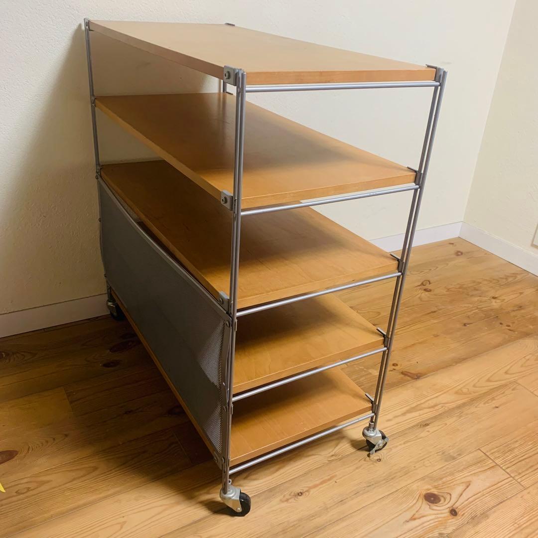 【お値下げ】無印良品 スチールユニットシェルフ5段タモ材棚キャスター付/ミニ帆立