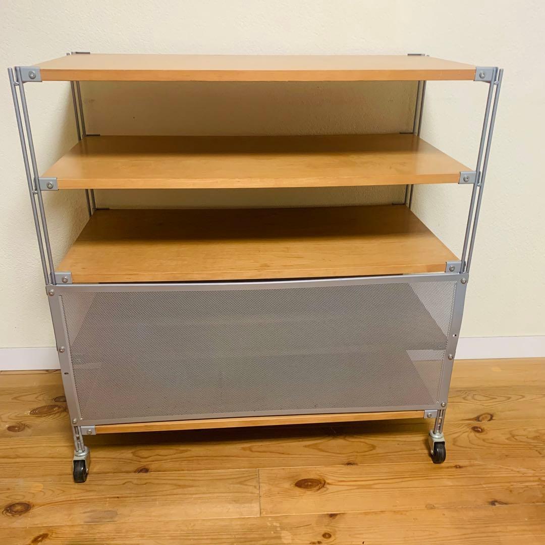 【お値下げ】無印良品 スチールユニットシェルフ5段タモ材棚キャスター付/ミニ帆立