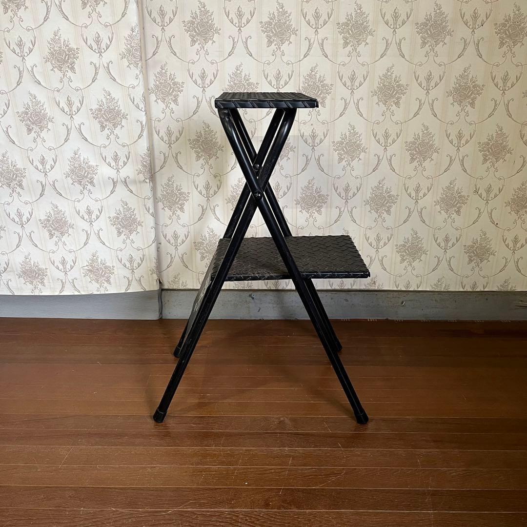 【アンティーク】アイアン スチール 折り畳み 踏み台 2段 ステップ台 古道具